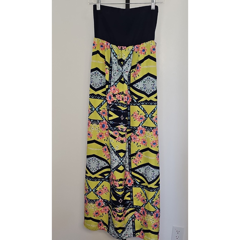 Love Fire Women S Strapless Maxi Dress Geometric Floral Print Stretch Smocked